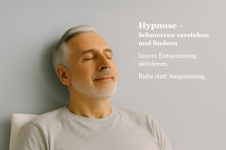Ruhender Mann mit grauen Haaren – Hypnose bei Schmerzen in der Praxis Kathrin Nake Dresden - Beitragsbild.